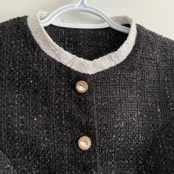 HOLIDAY PARTY TWO PIECE MATCHING SET TWEED QUIET LUXURY CLASSY BLACK & WHITE - Picture 13 of 13